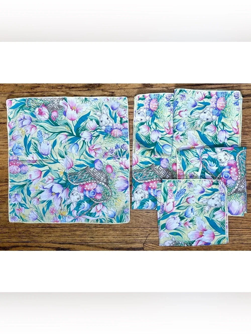 Set Of 6 Floral Easter Eggs Bunny Cloth Napkins Spring Grandmacore Cottagecore